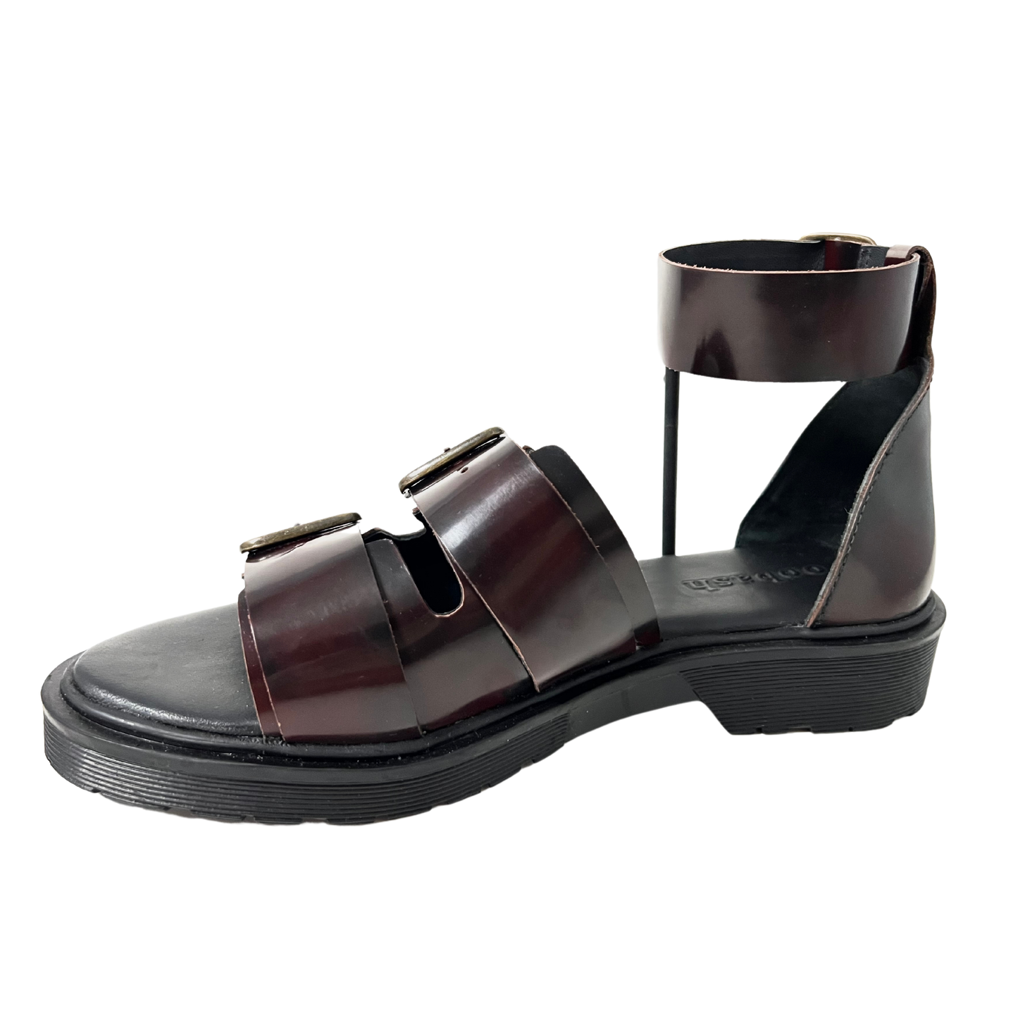 Burgundy shiny buckle platform lug sandal