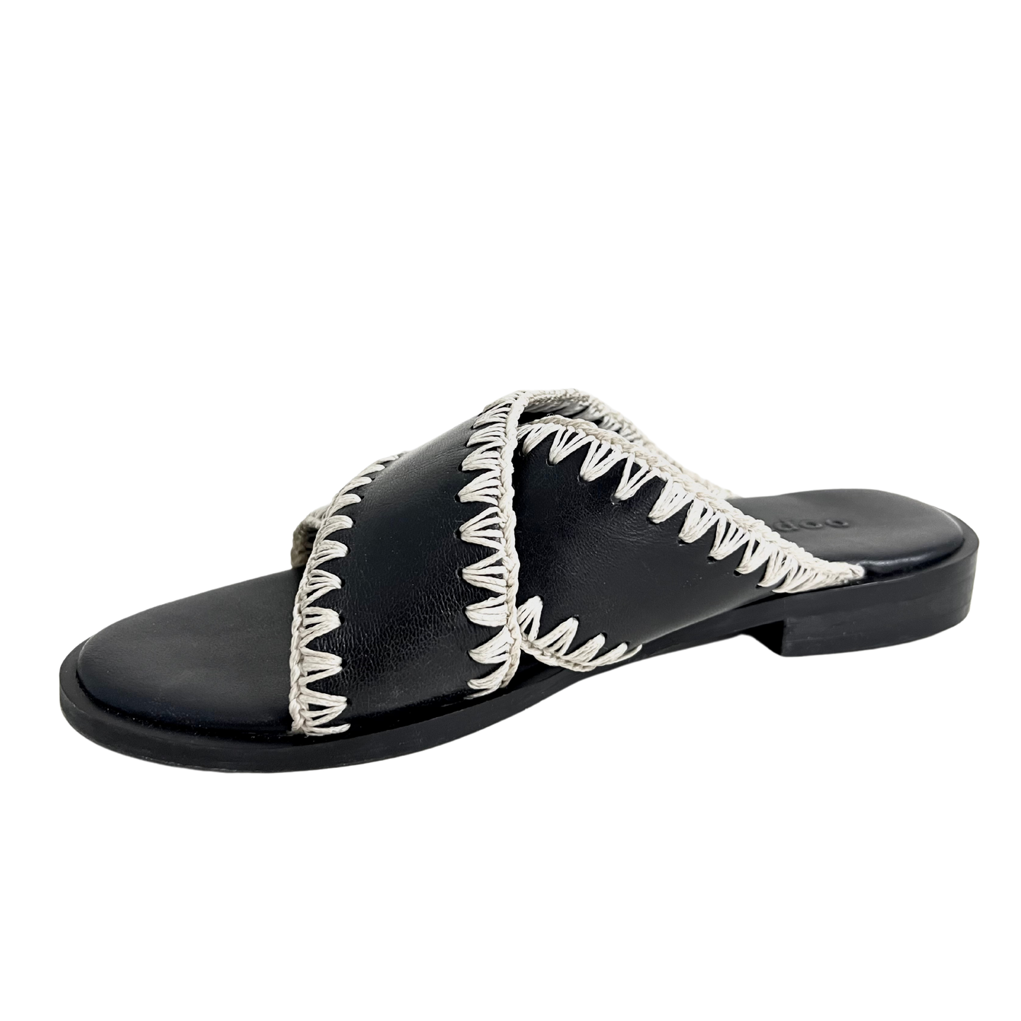 handweaved thread on a classic crossover strap ladies sandal in black color