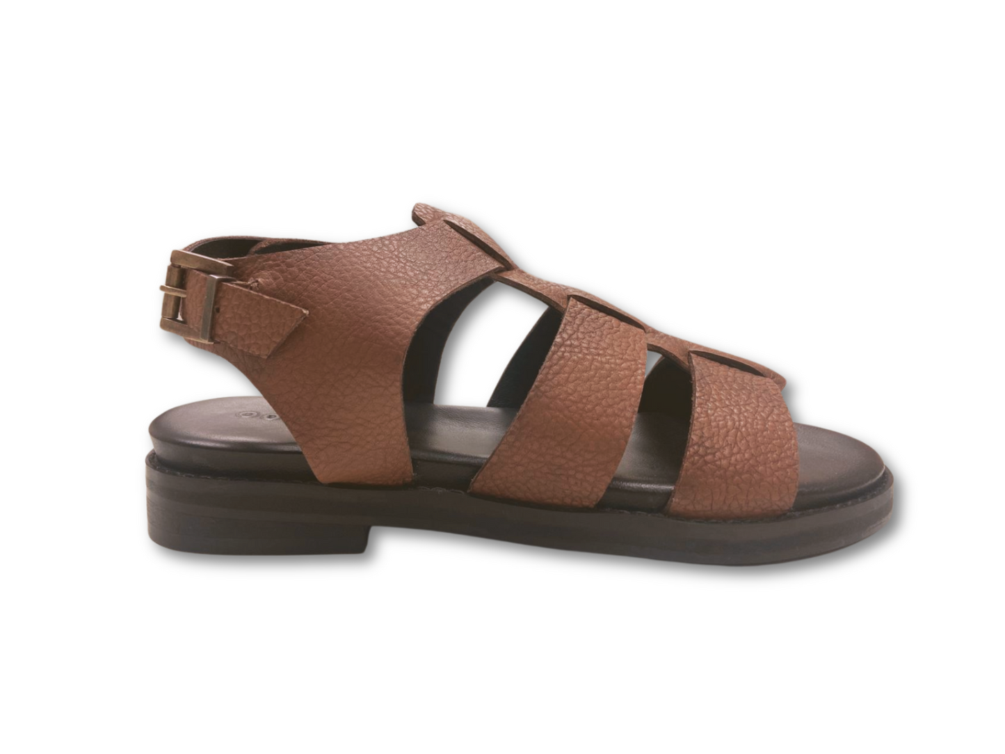 Brown combat footbed buckle sandal by oobash