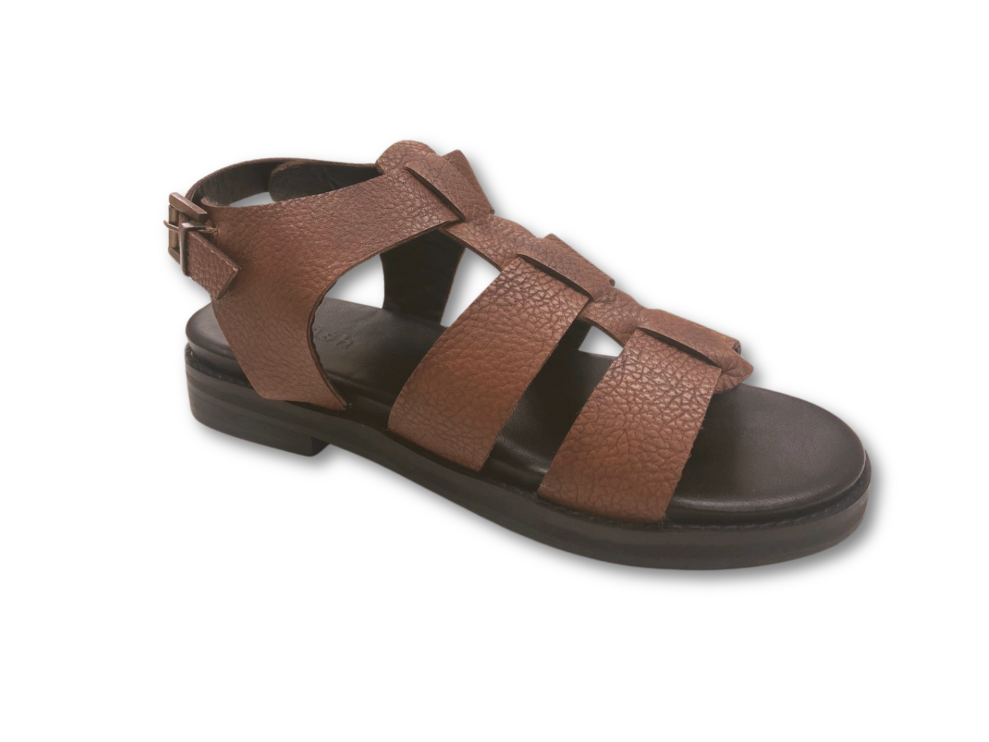 Brown combat footbed buckle sandal by oobash