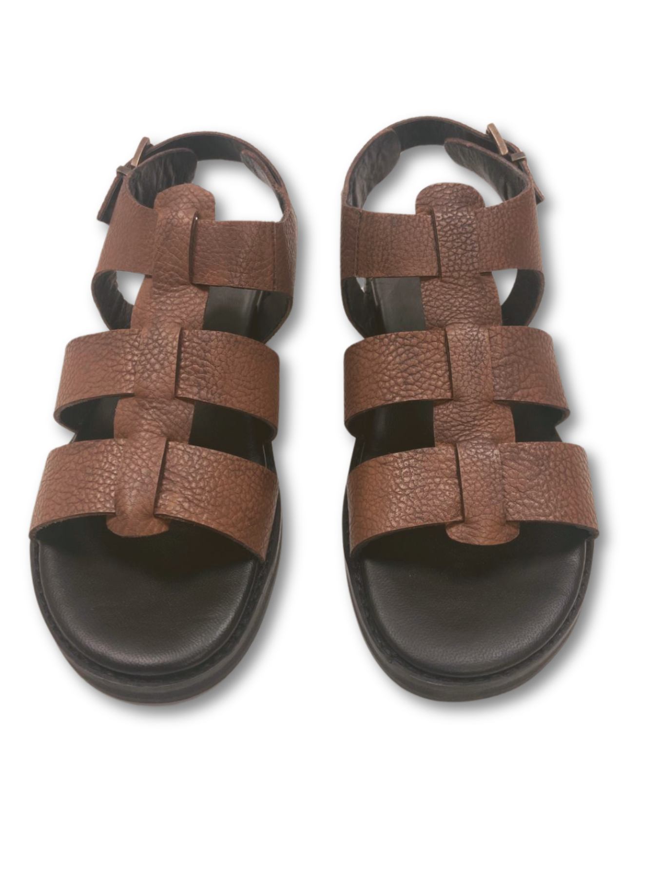 Brown combat footbed buckle sandal by oobash