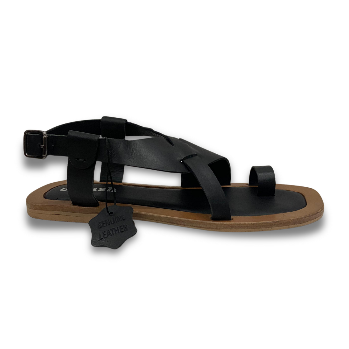 Indiana black leather ladies sandal
