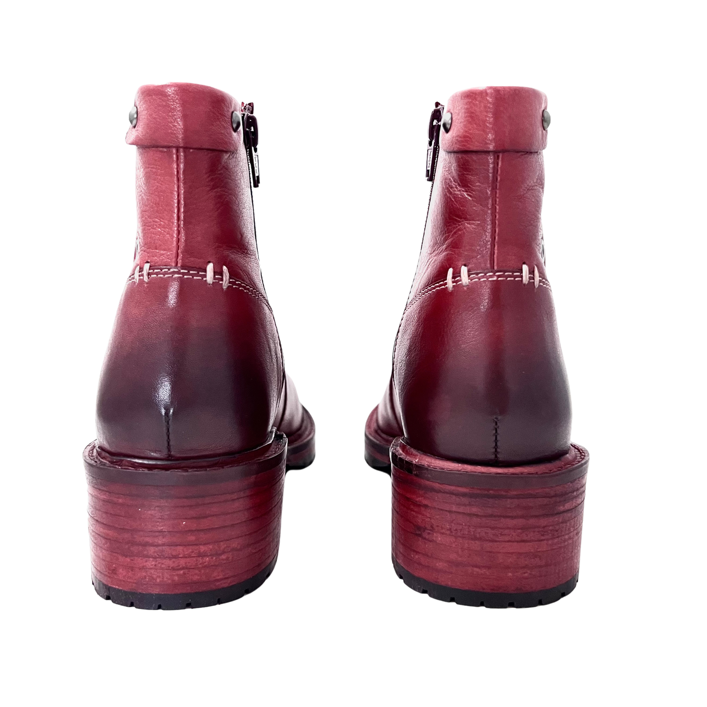wine color dip dyed vintage leather ladies boot with inside zip