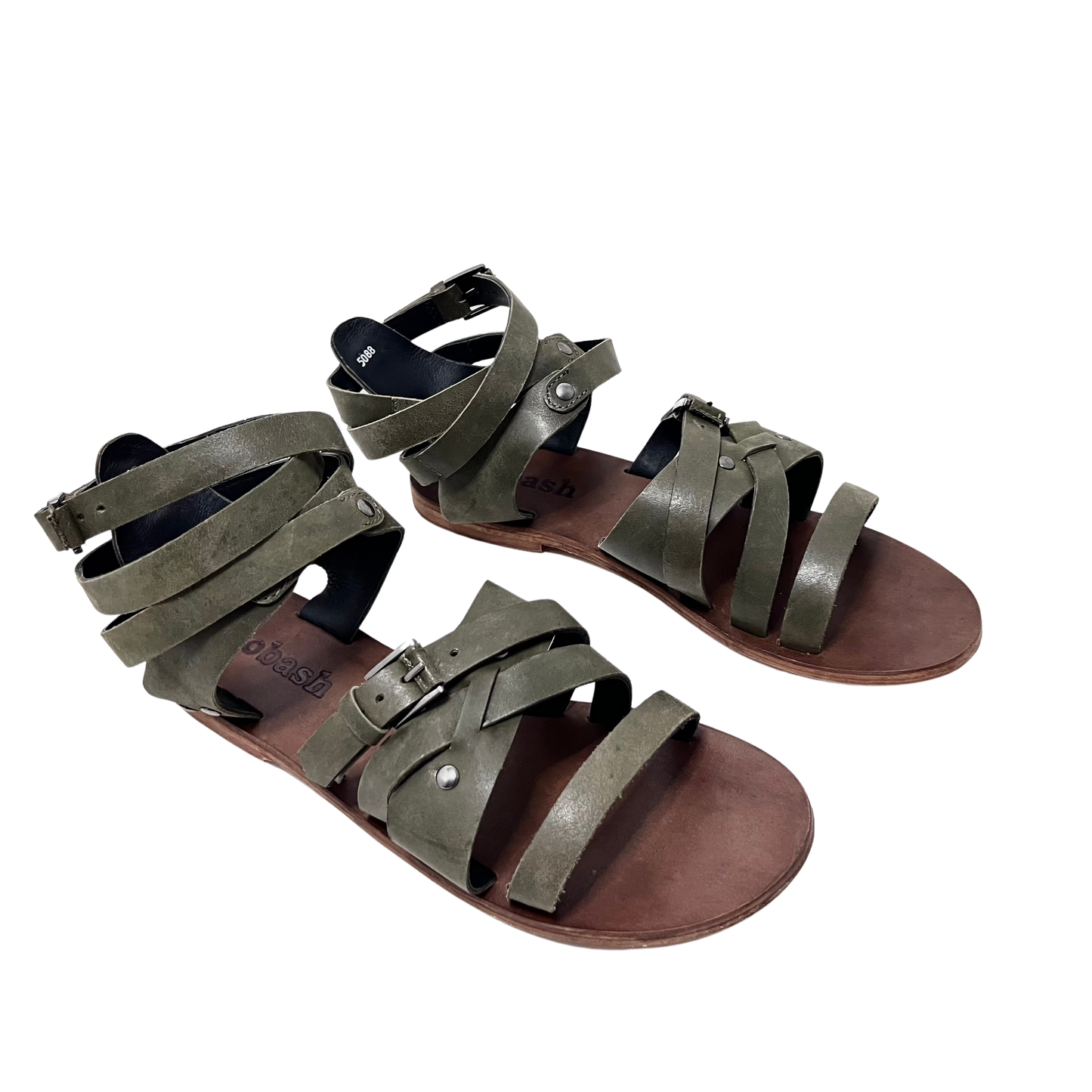 green color leather gladiator ladies sandal