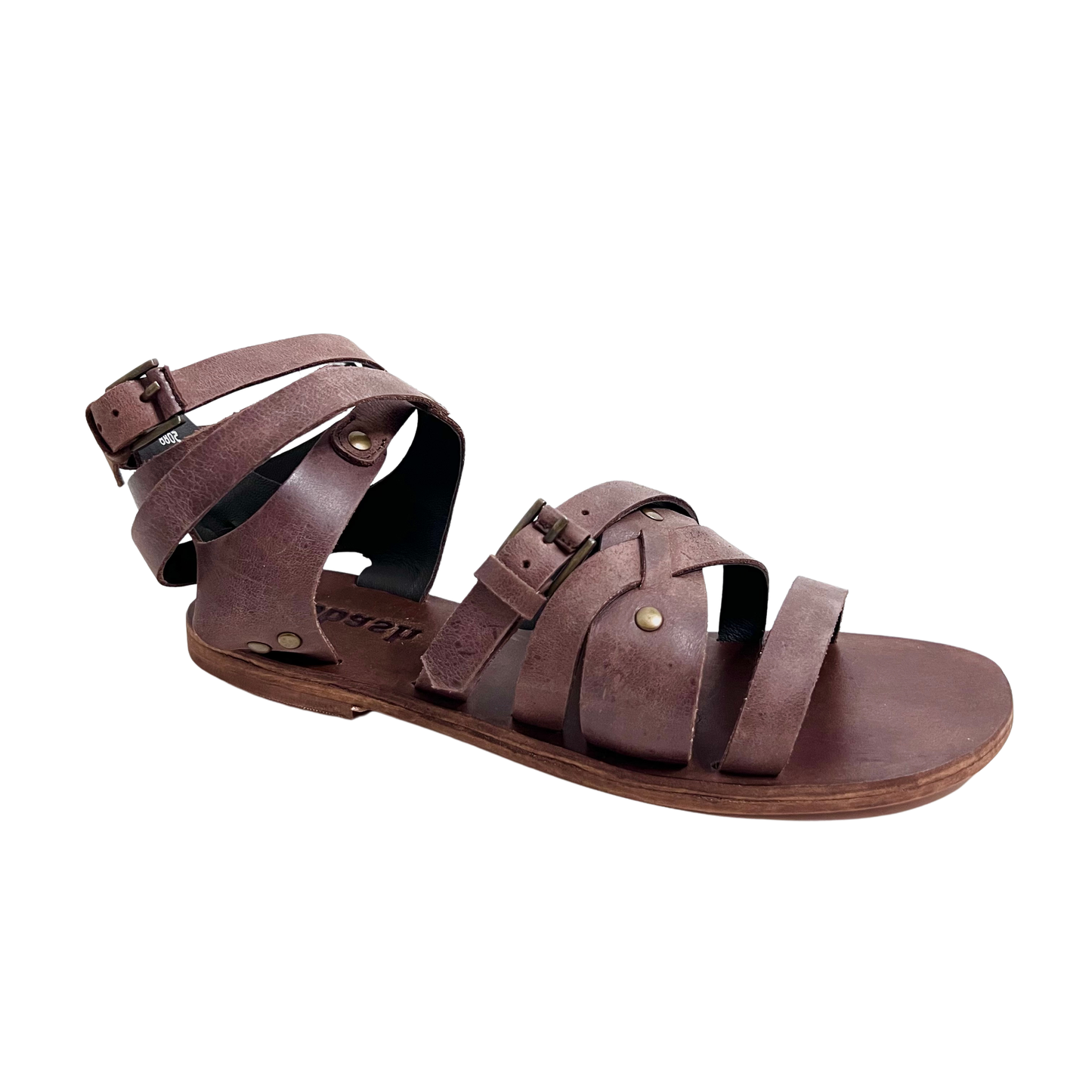 brown color leather gladiator ladies sandal