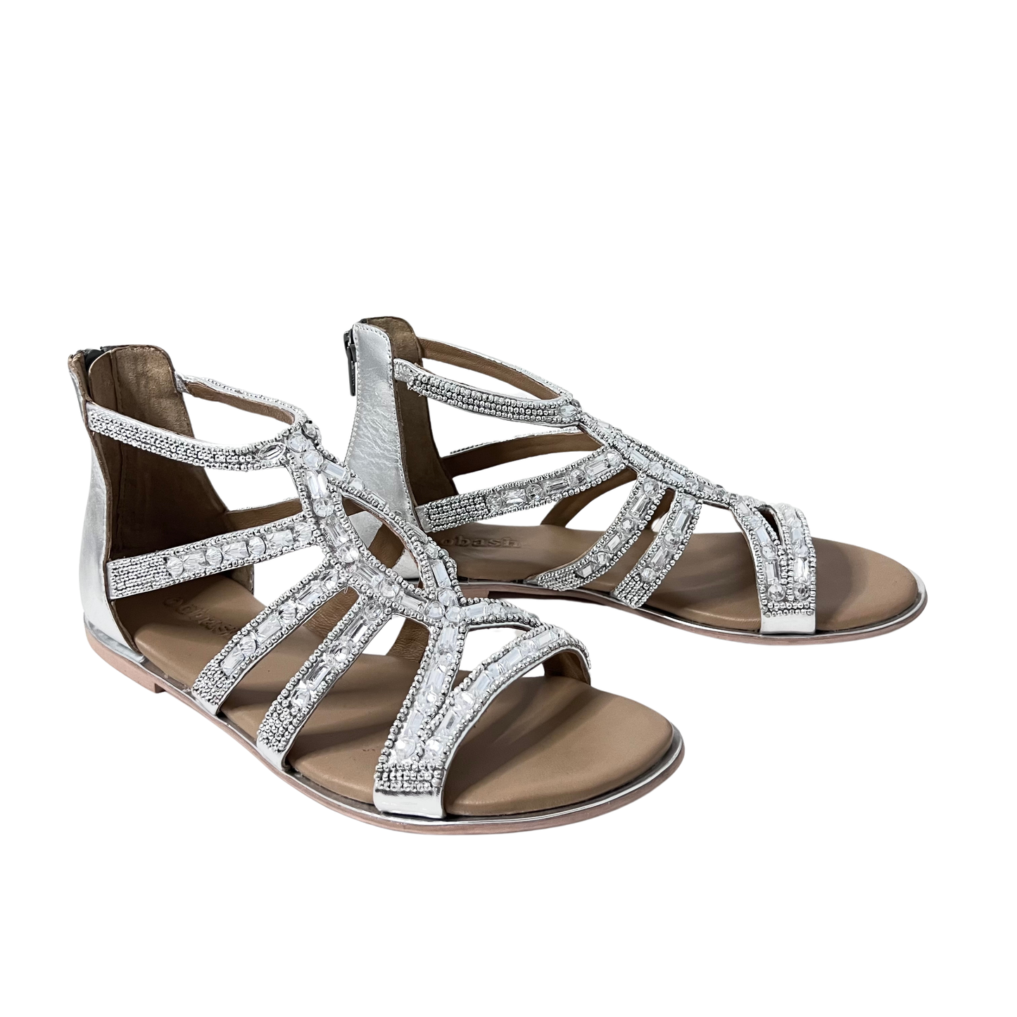 oobash bridal jeweled embroidered silver color sandal