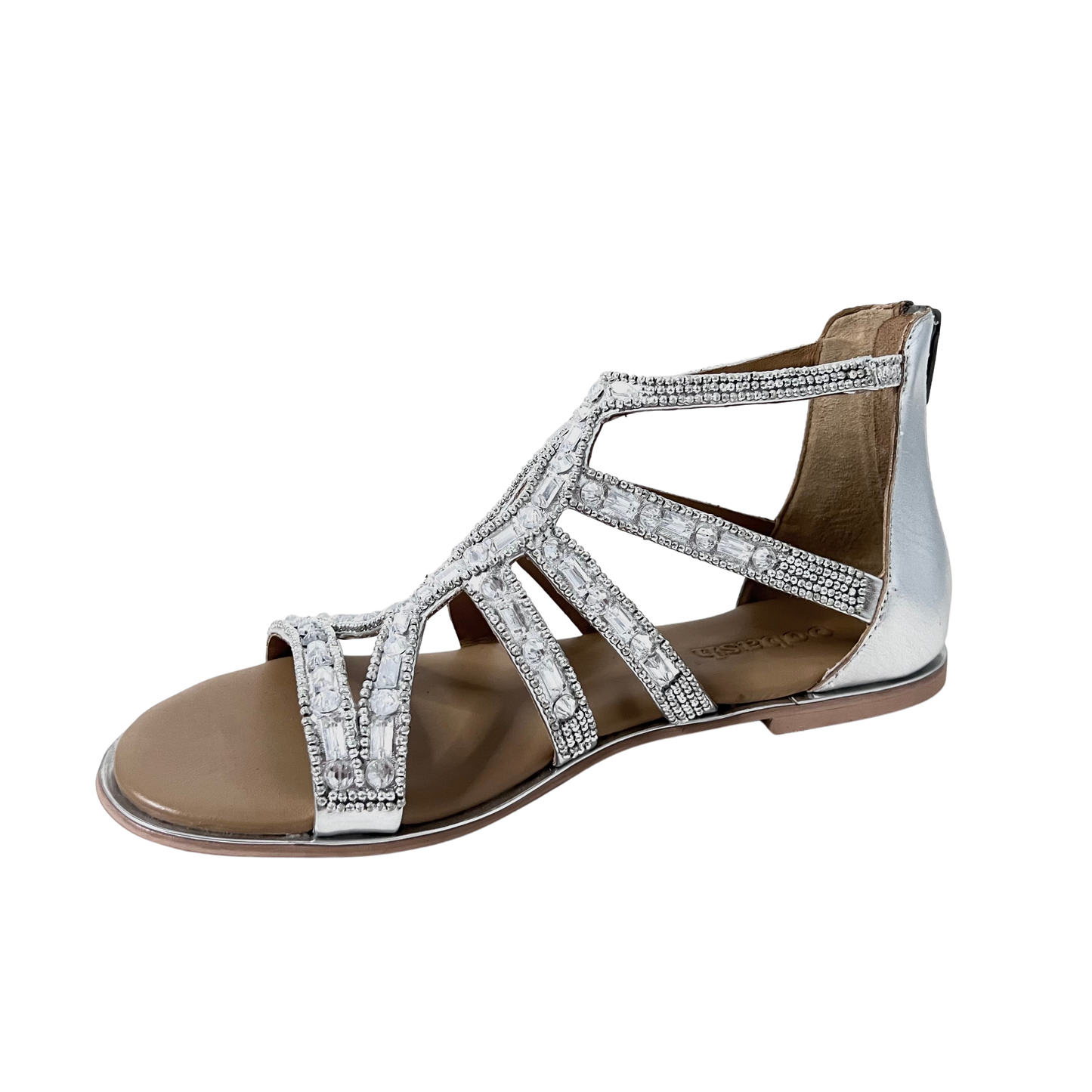 oobash bridal jeweled embroidered silver color sandal