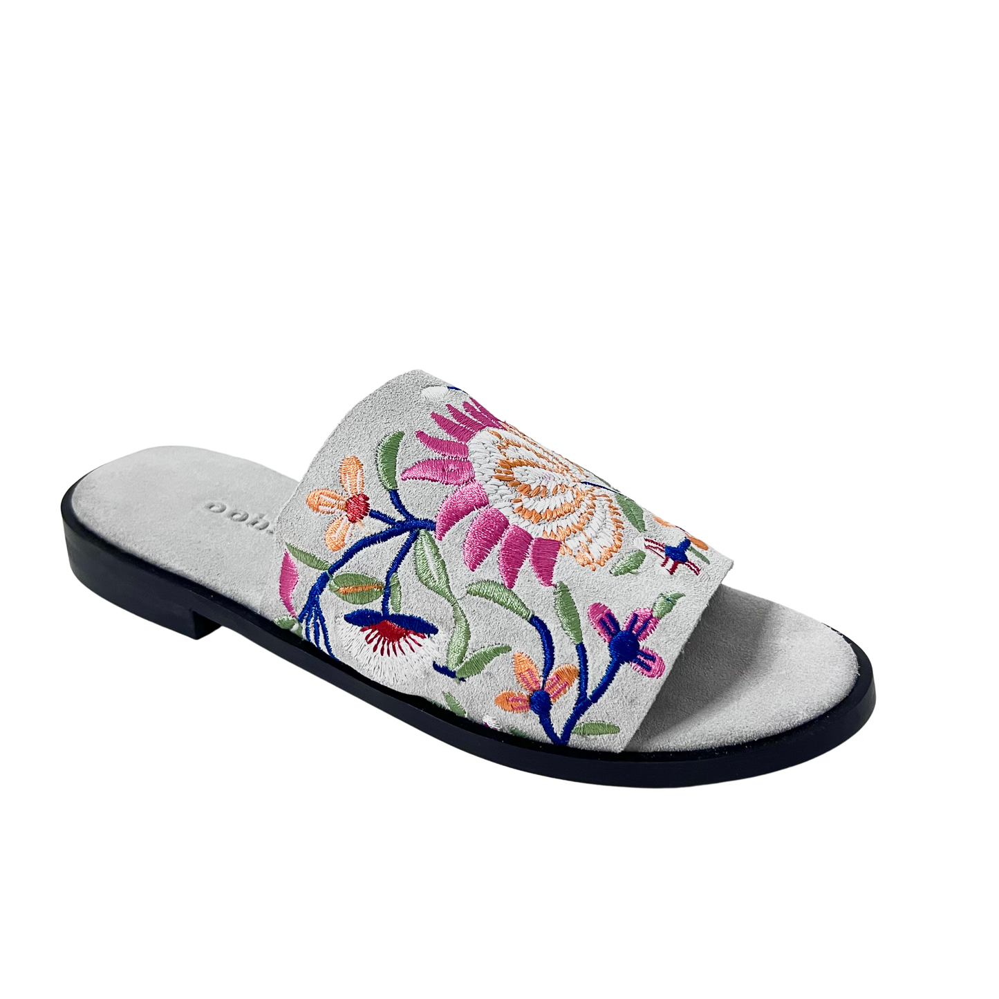 flower embroidered suede leather white color ladies comfortable sandal