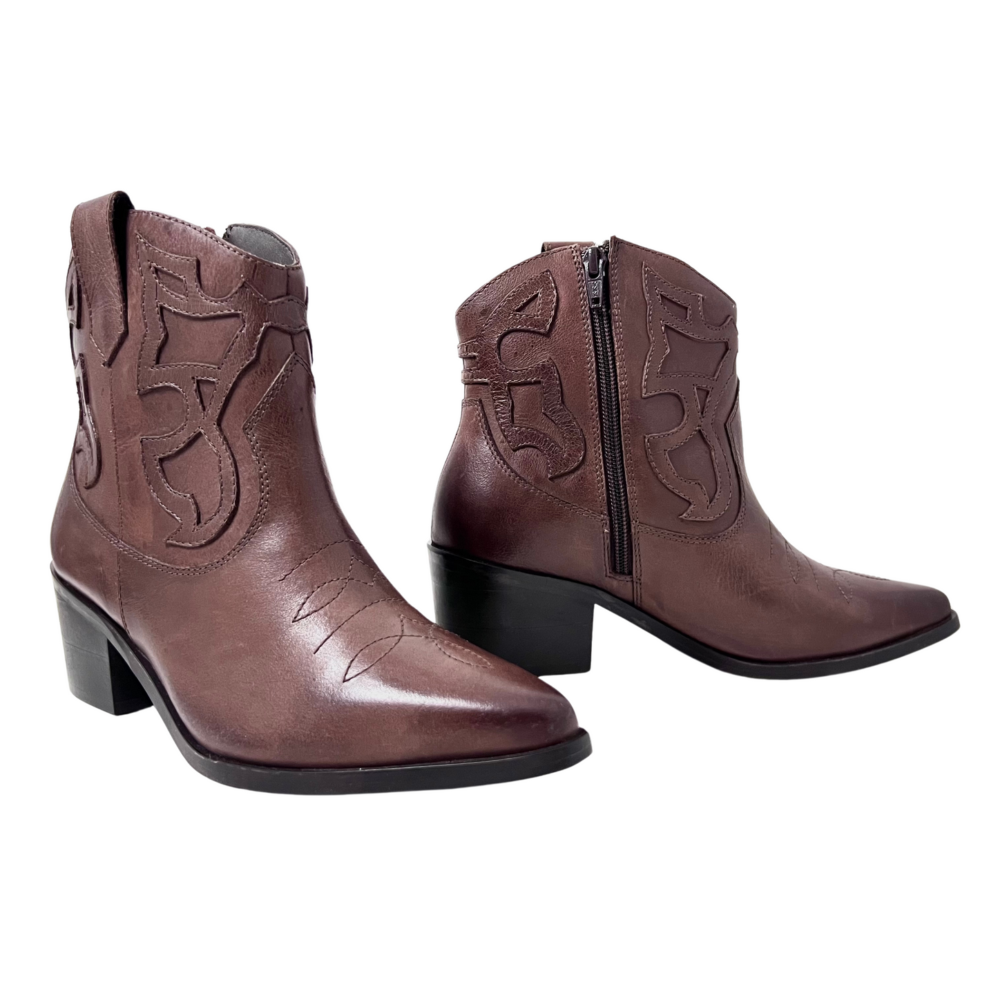 oobash western ankle boot with cutout design and inside zip