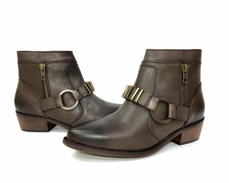 Studded Harness Cowgirl Ankle Boot