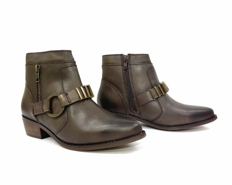 Studded Harness Cowgirl Ankle Boot