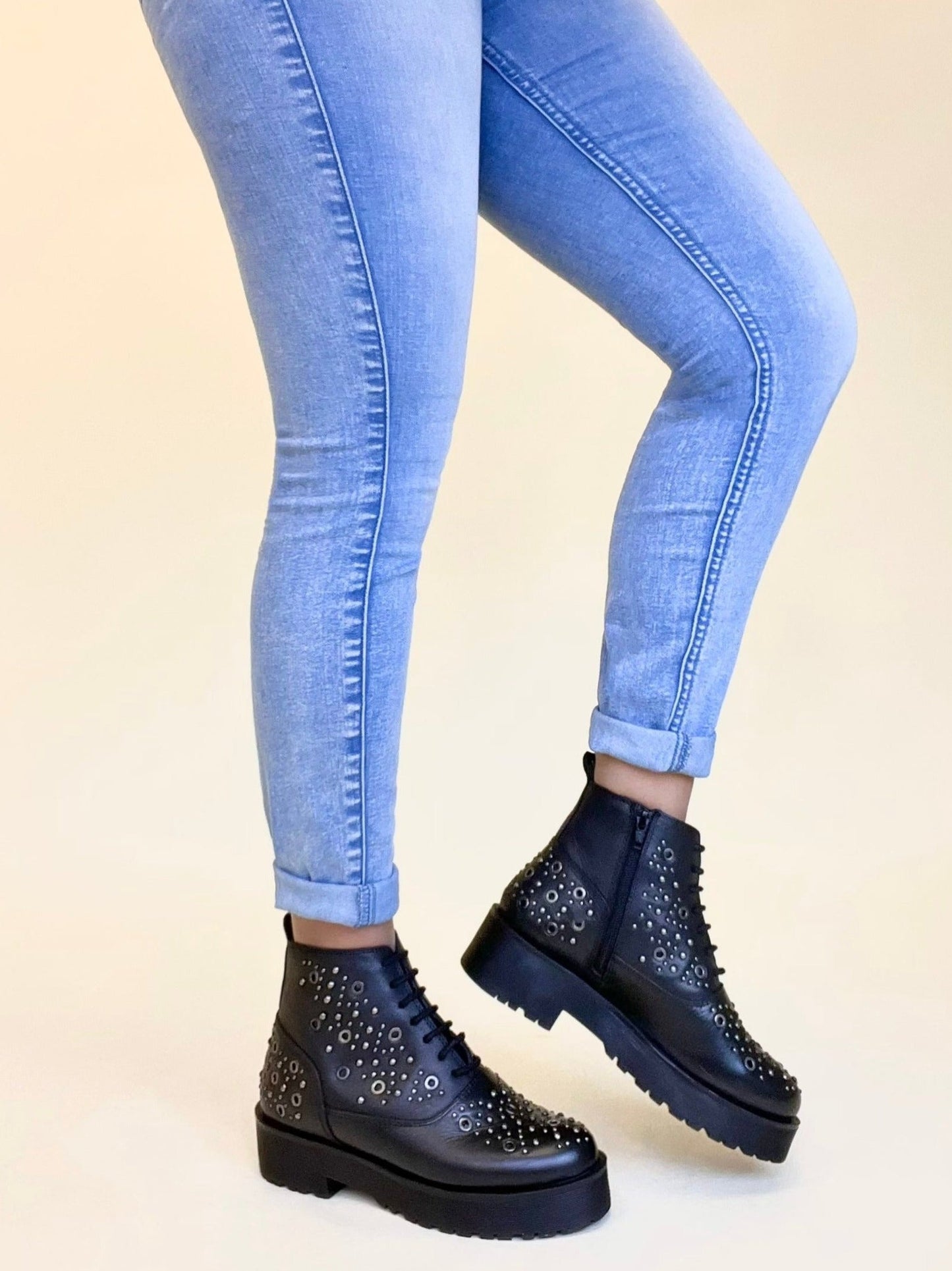 Lace Up Chunky Boot Metal Studs