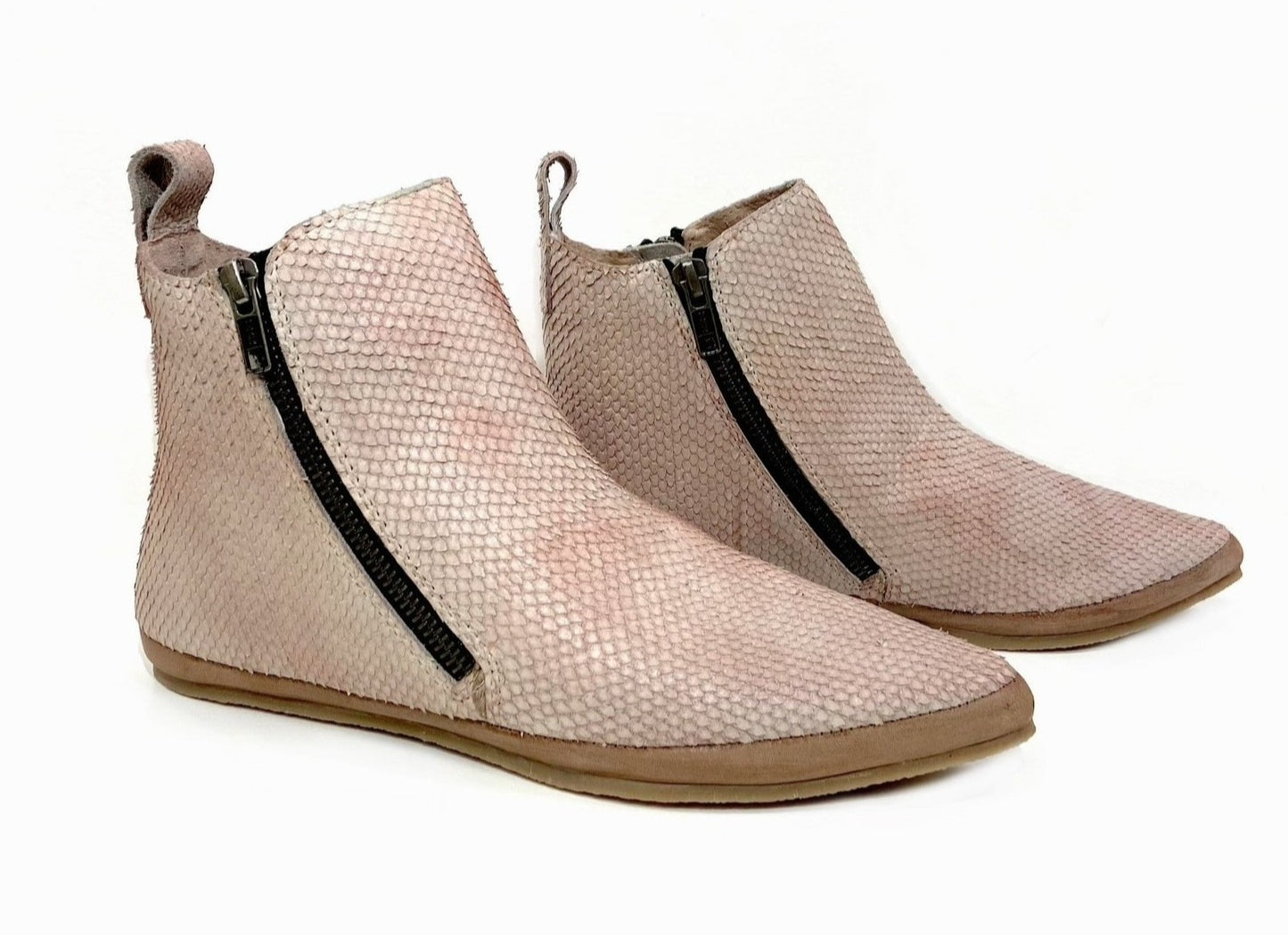 Snake Embossed Flat Ankle Boot Pointed Toe