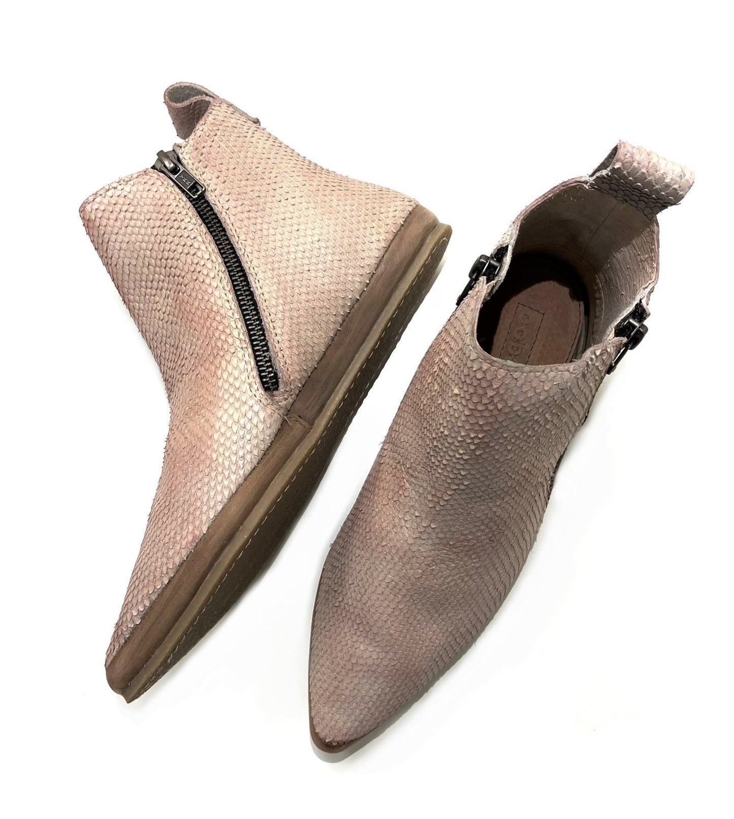 Snake Embossed Flat Ankle Boot