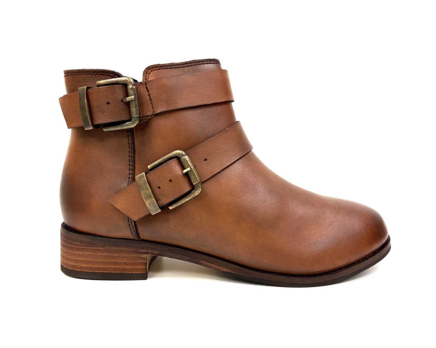 Low stacked heel Ankle Boots Tan leather