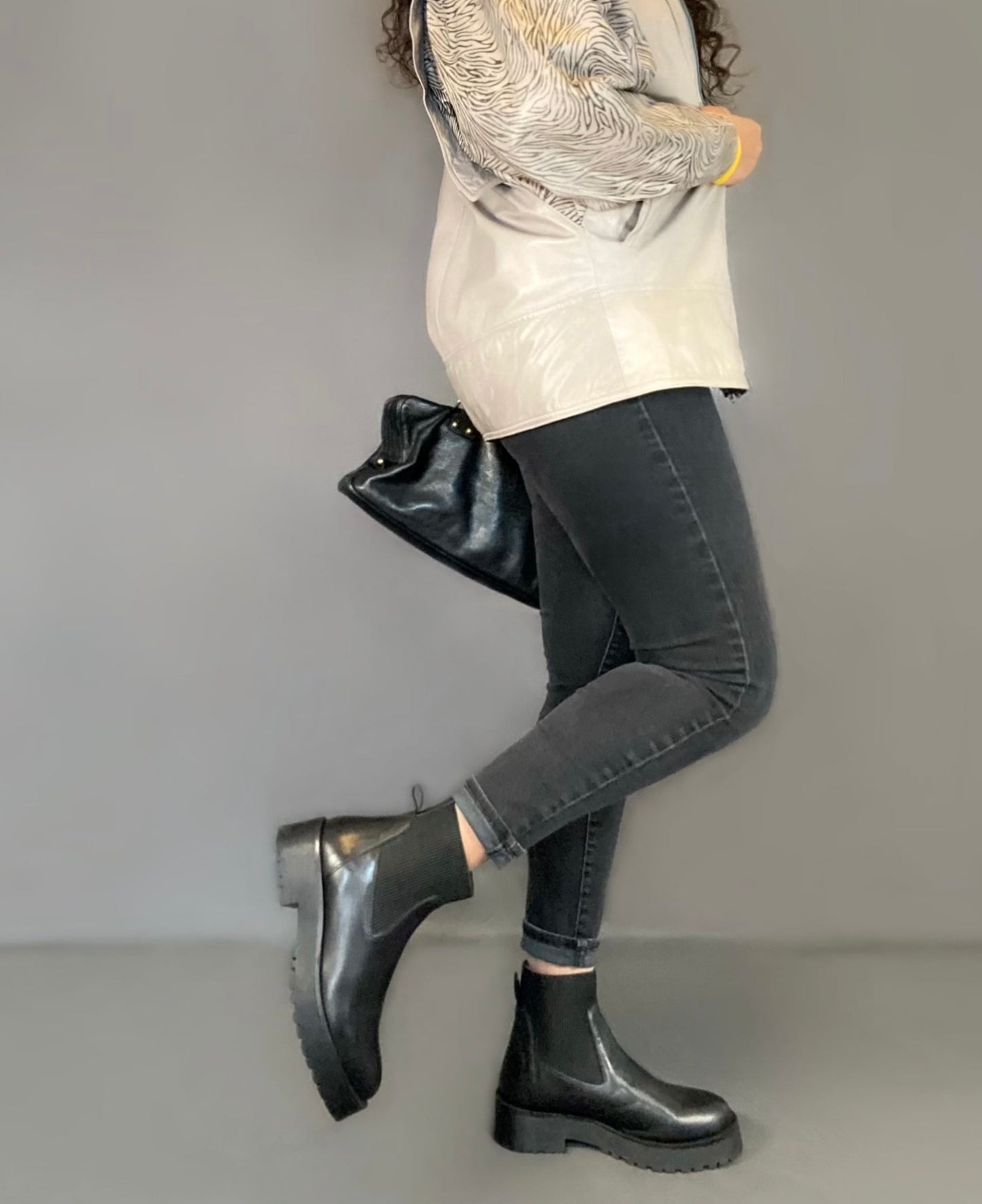 Chunky Heel Black Leather Chelsea