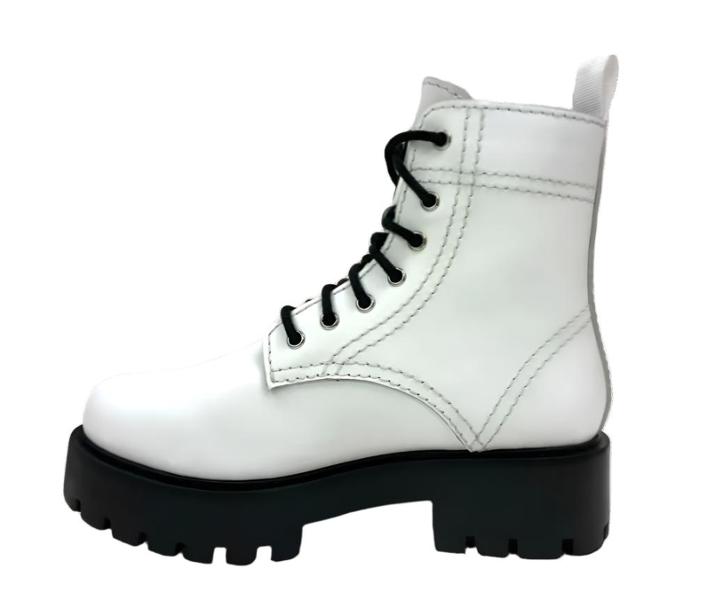 White Platform Smooth Combat Boot