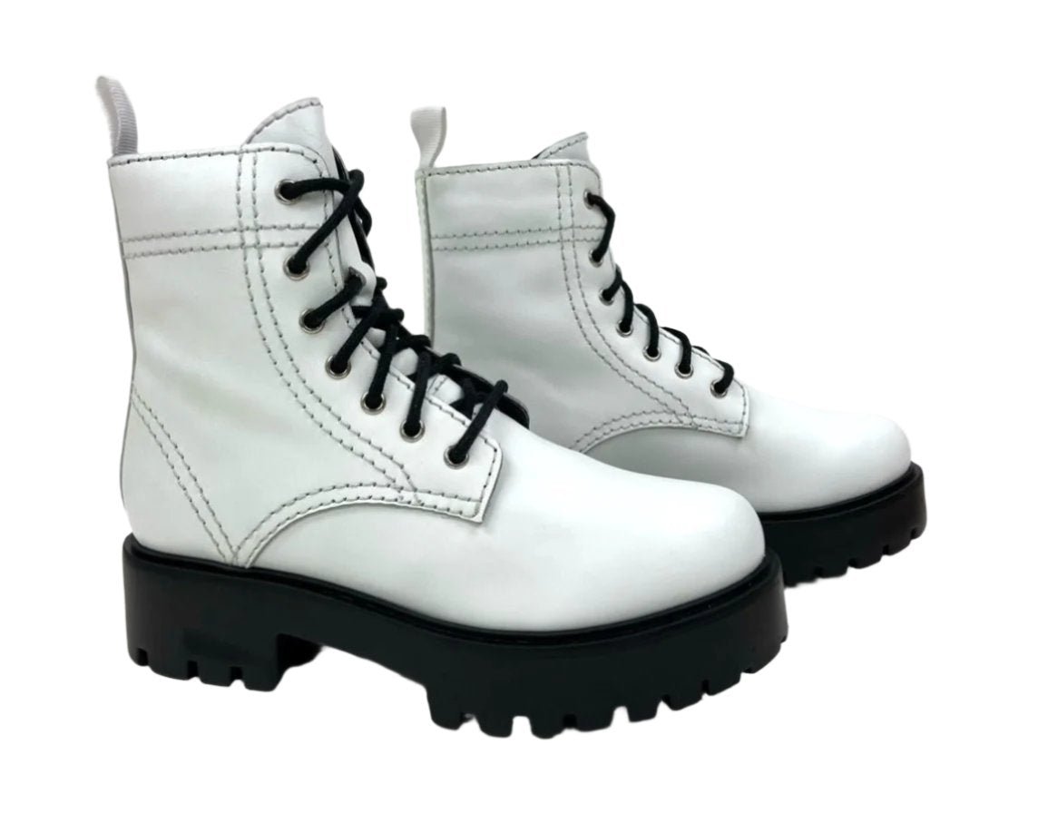 White Platform Smooth Combat Boot