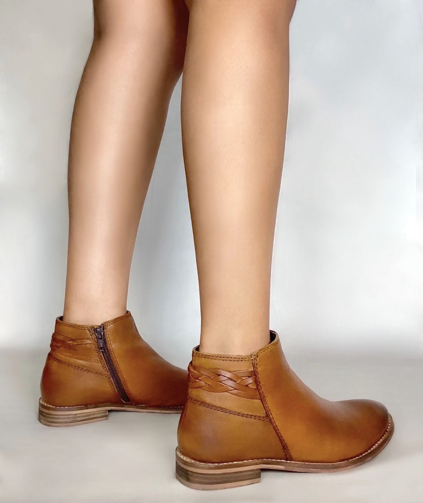 Low Block Heel Zippered Ankle Bootie