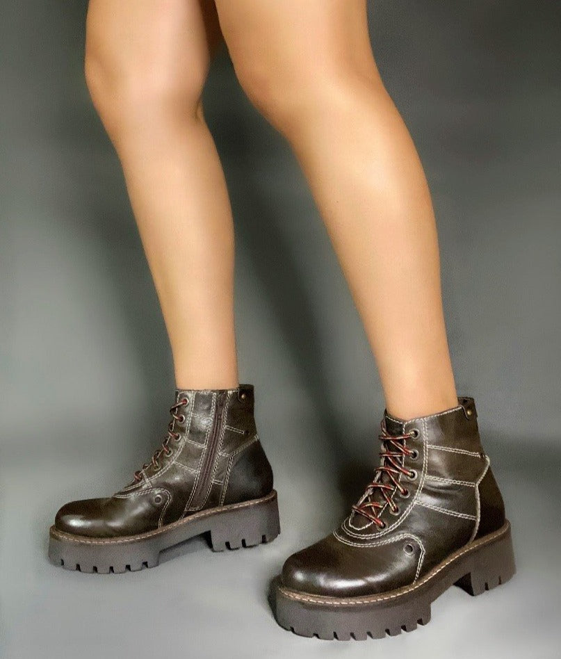 Zip Up Platform Combat Ankle Boots
