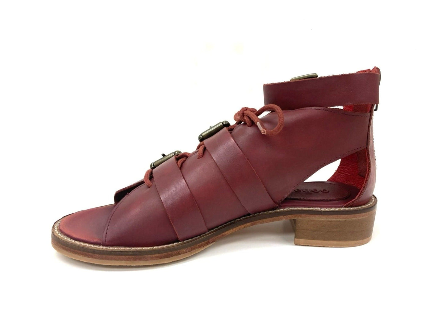 Red Ankle Buckle Lace Up Sandal