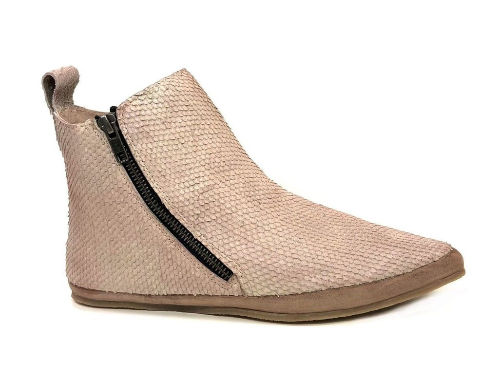 Snake Embossed Flat Ankle Boot Pointed Toe