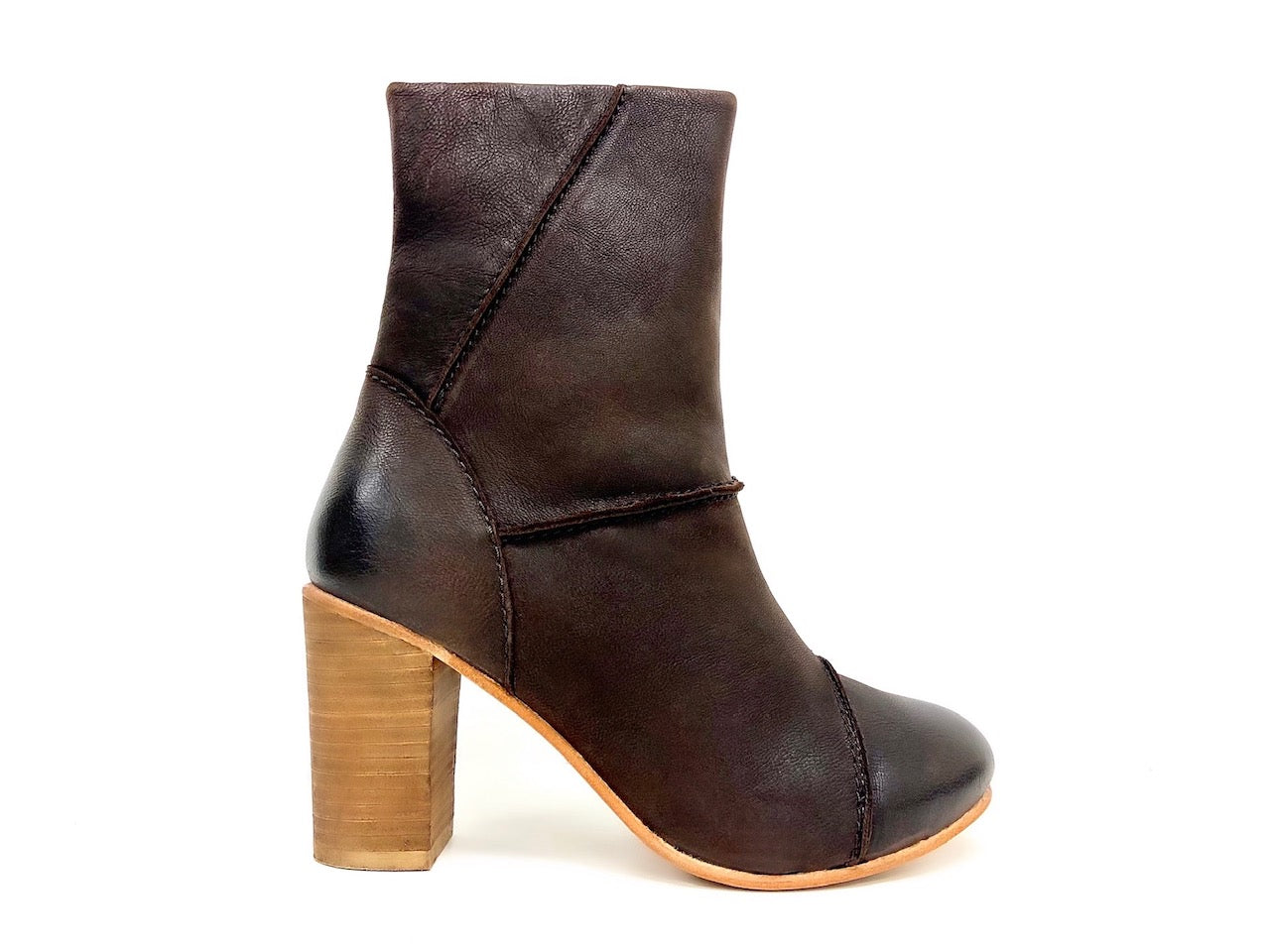 stacked heel leather boot oobash