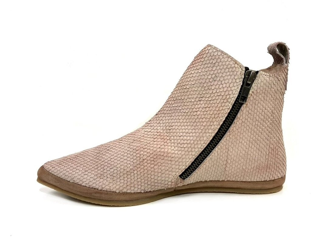 Snake Embossed Flat Ankle Boot Pointed Toe