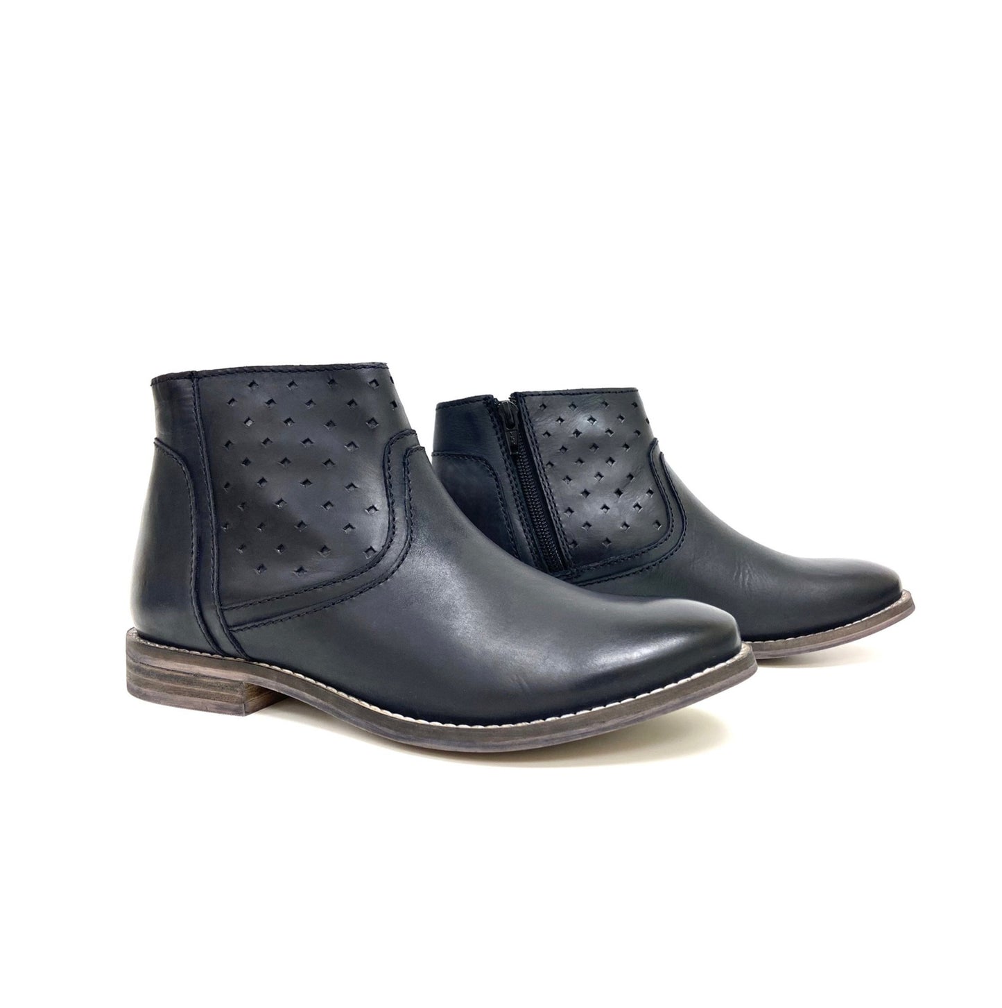 Perforated Zip Up Ankle Boots