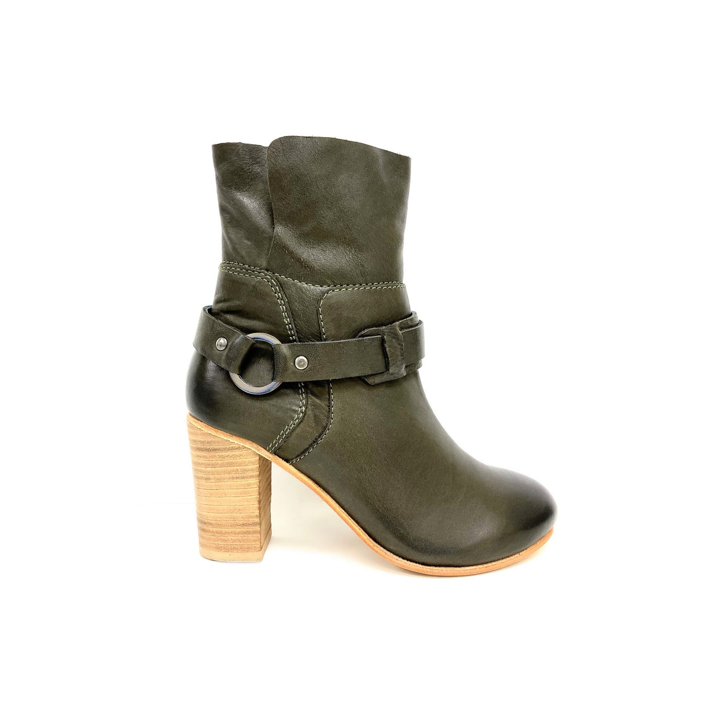 Stacked High Heel Zip Leather Boots