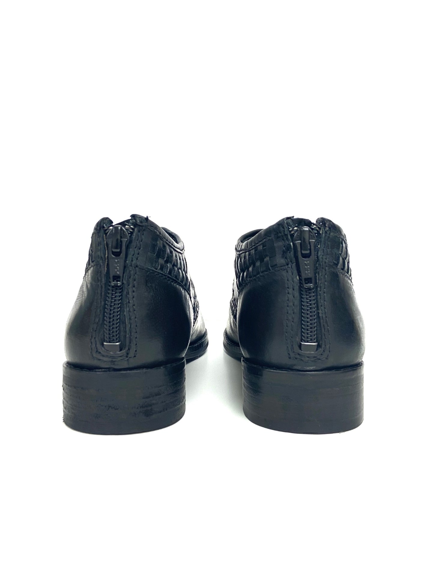 Pointed-Toe Woven Heeled Loafers