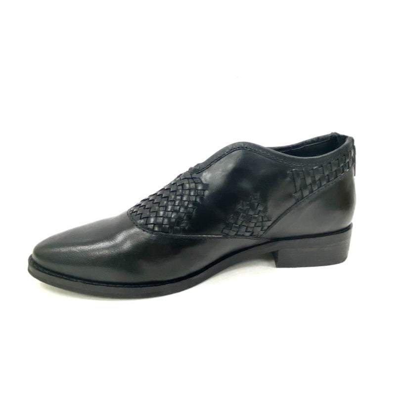 Pointed-Toe Woven Heeled Loafers