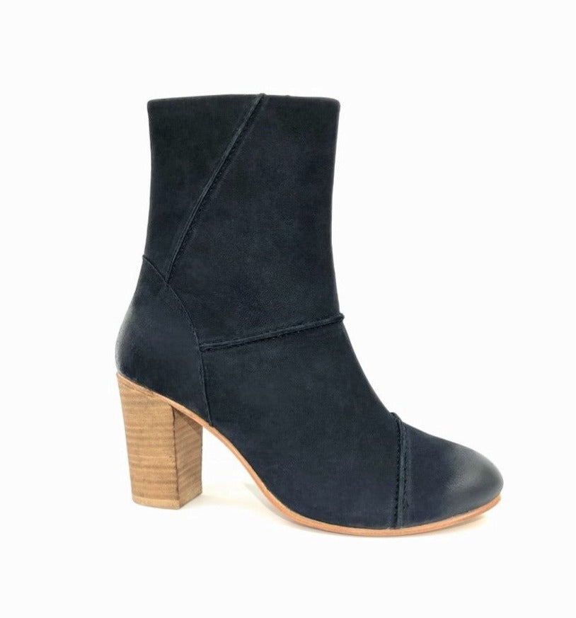 Stacked High Heel Zip Leather Boot