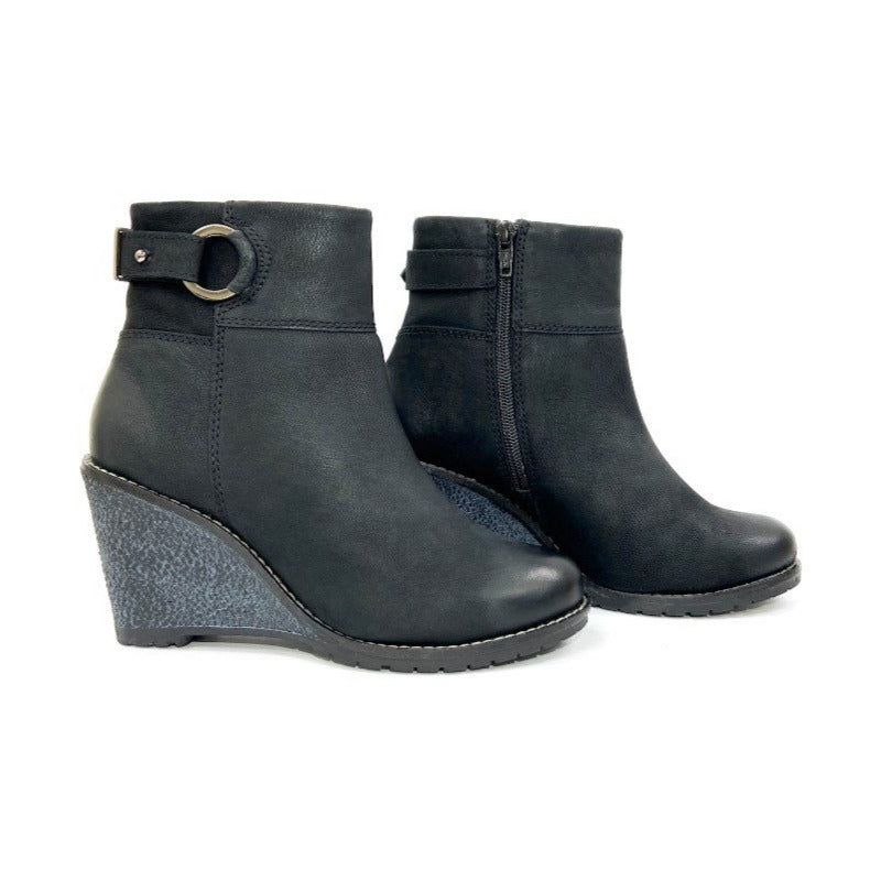 Zippered Wedge Heel Suede Ankle Boot