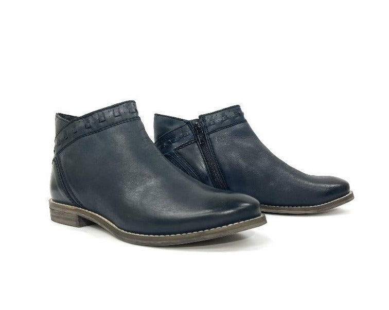 Stacked Low Heel Woven Ankle Boot