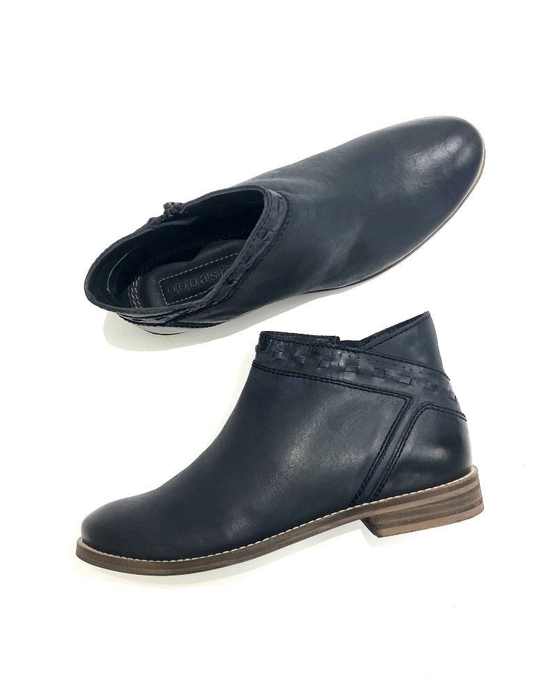 Stacked Low Heel Woven Ankle Boot