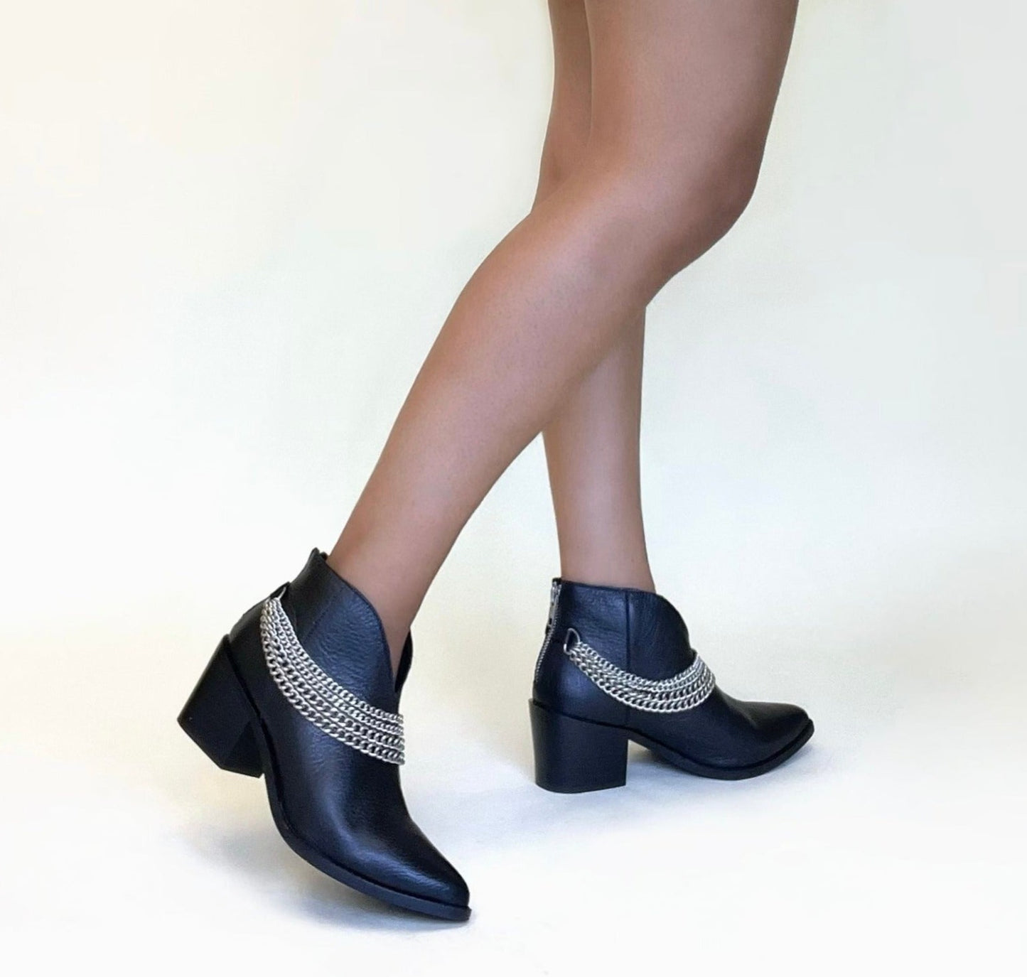 Chained Block Heel Slip On Western Boot