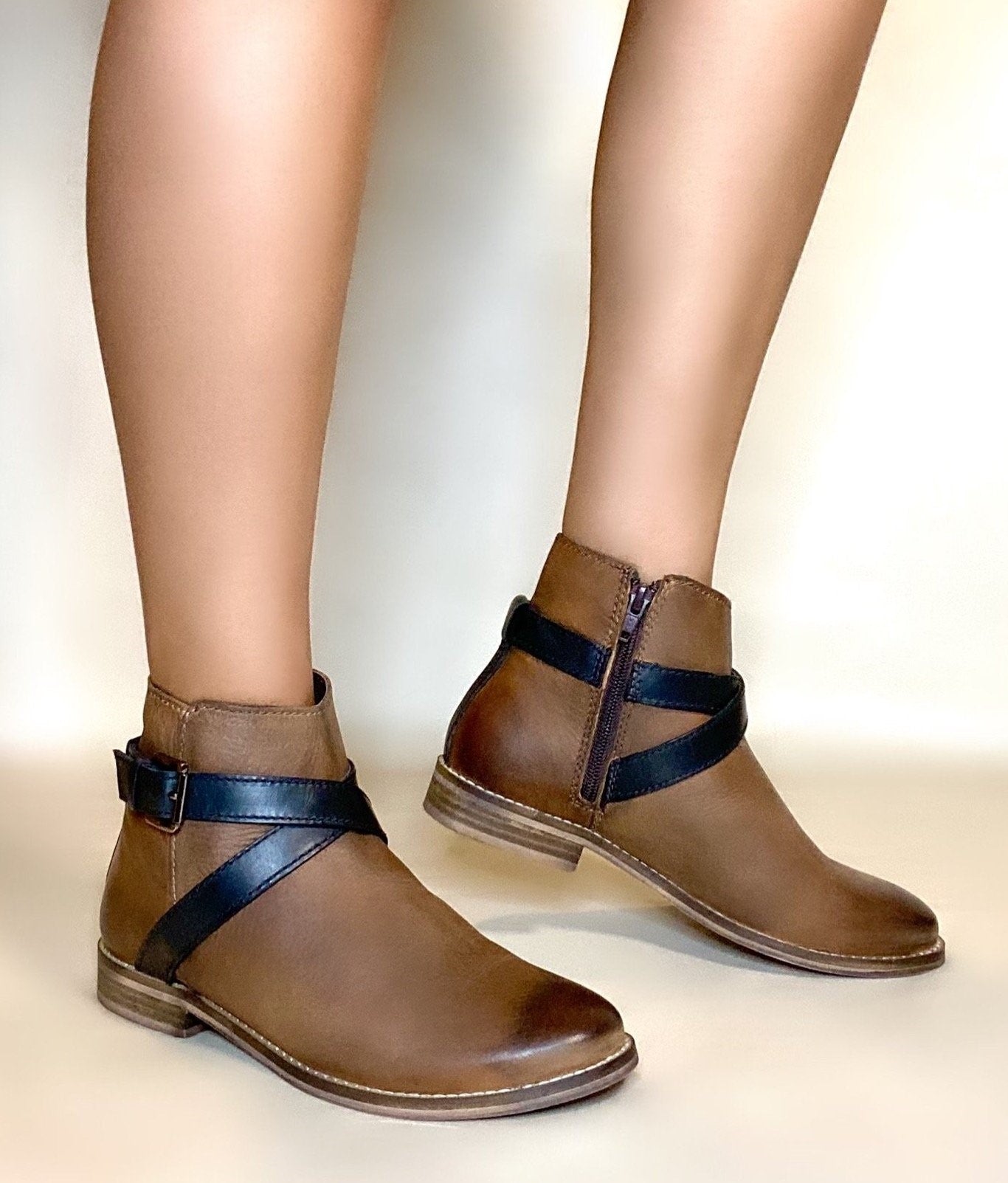 Zip-up Western Flat Ankle Bootie