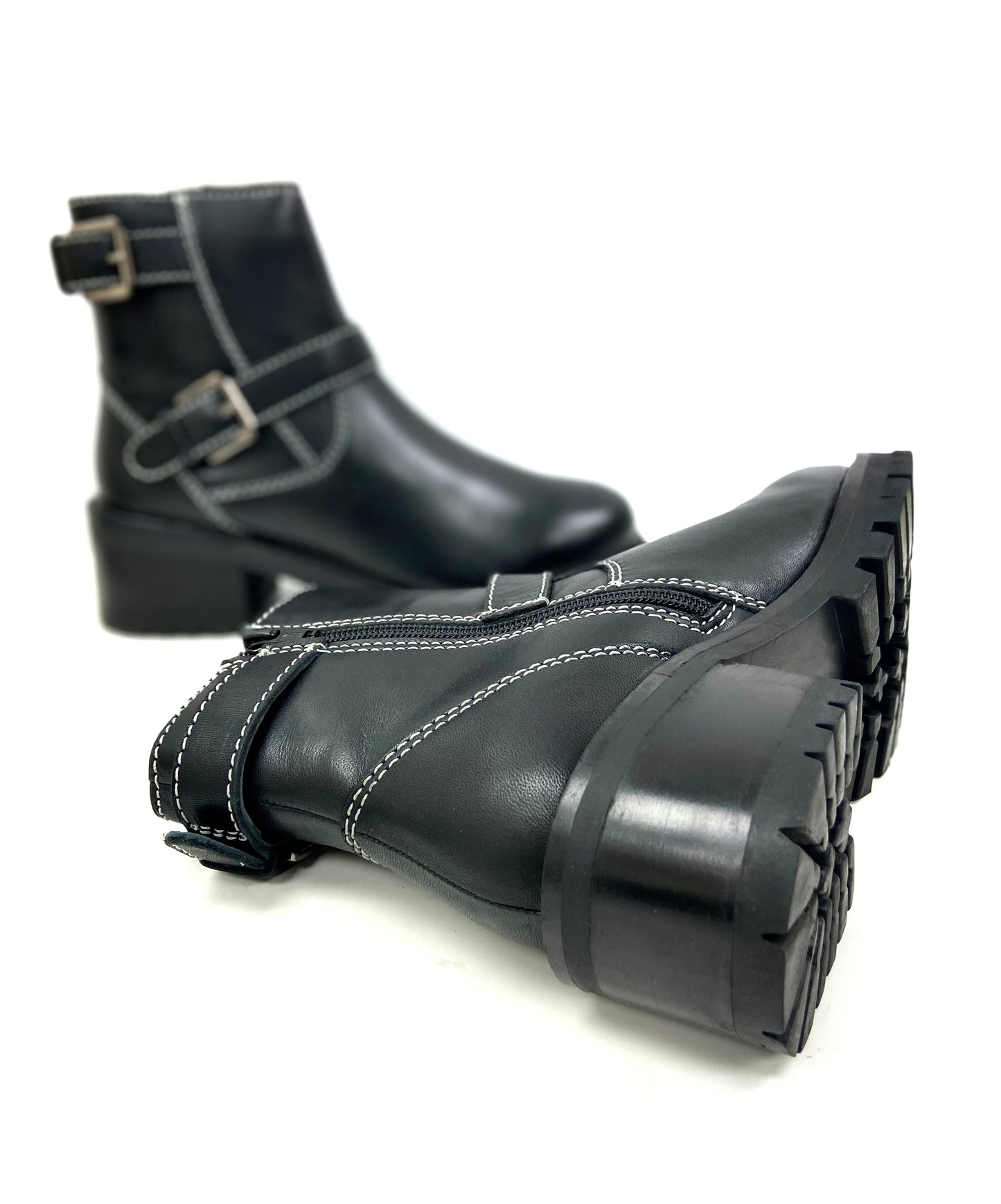 Stacked Lug Heel Platform Ankle Boot
