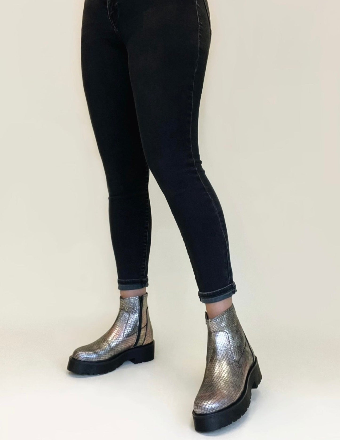 Snake Embossed Zippered Ankle Bootie