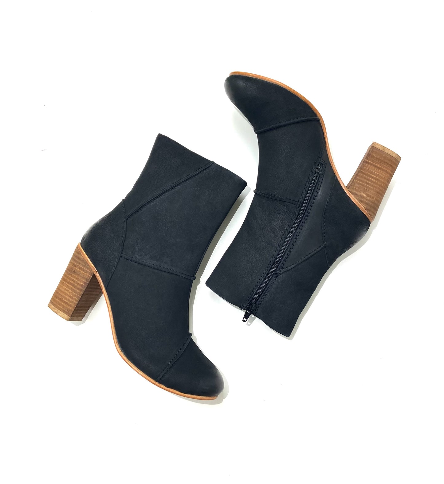 Stacked High Heel Zip Leather Boot