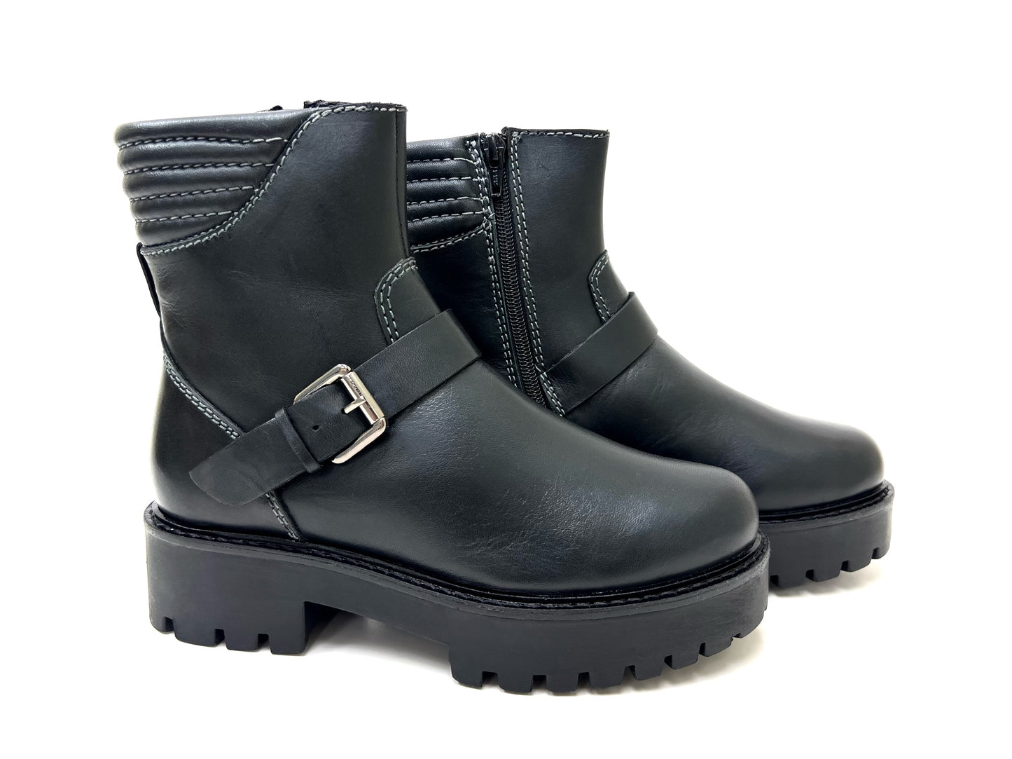 Padded Collar Short Platform Biker Boot