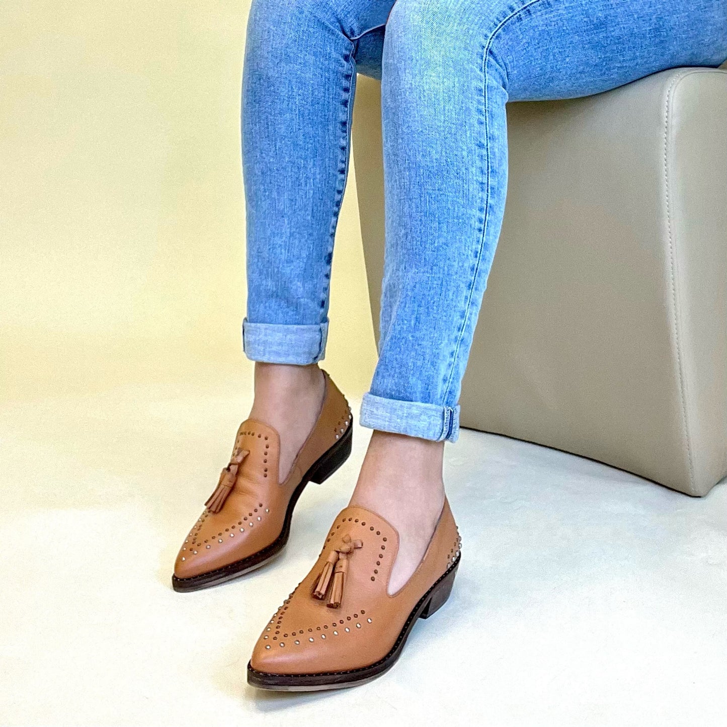 Stacked Low Heel Studded Mules