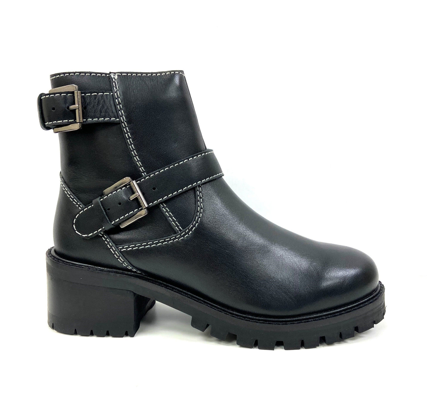 Stacked Lug Heel Platform Ankle Boot