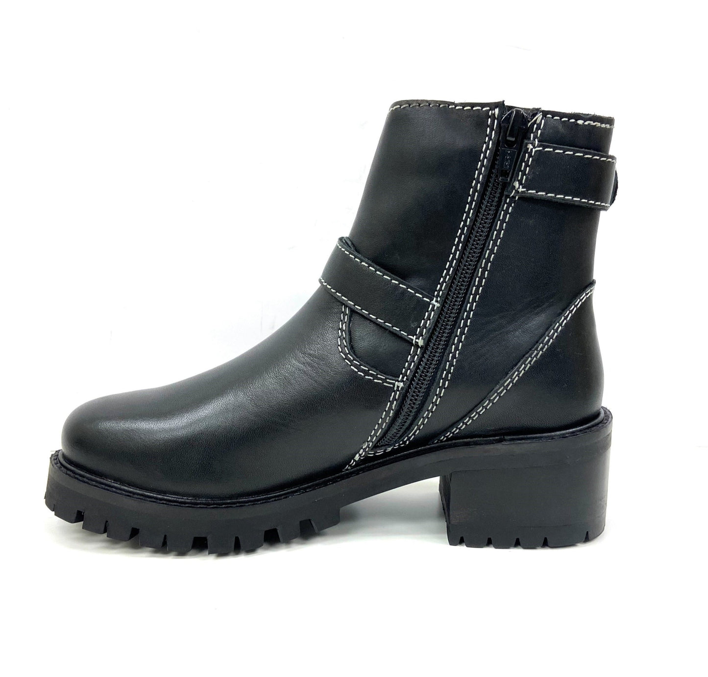Stacked Lug Heel Platform Ankle Boot
