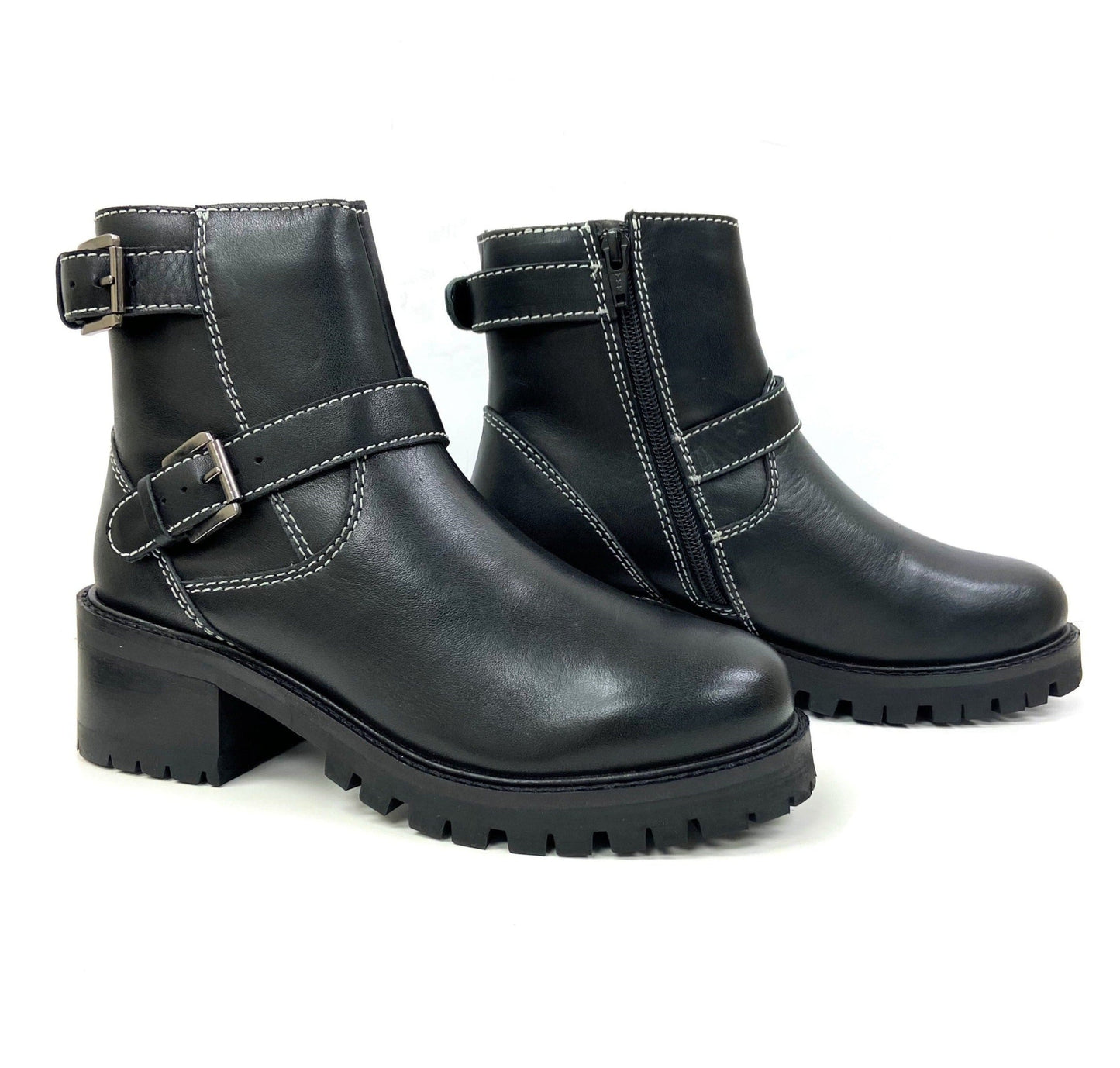 Stacked Lug Heel Platform Ankle Boot