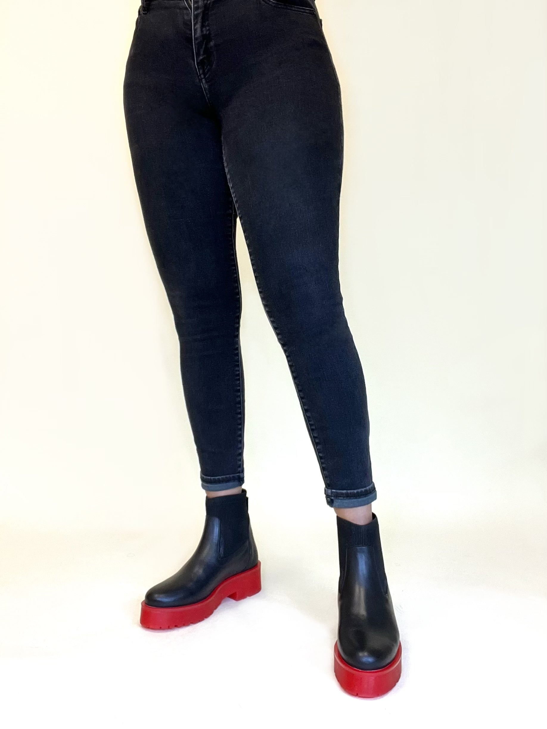 Red Platform Heel Chelsea Ankle Boot