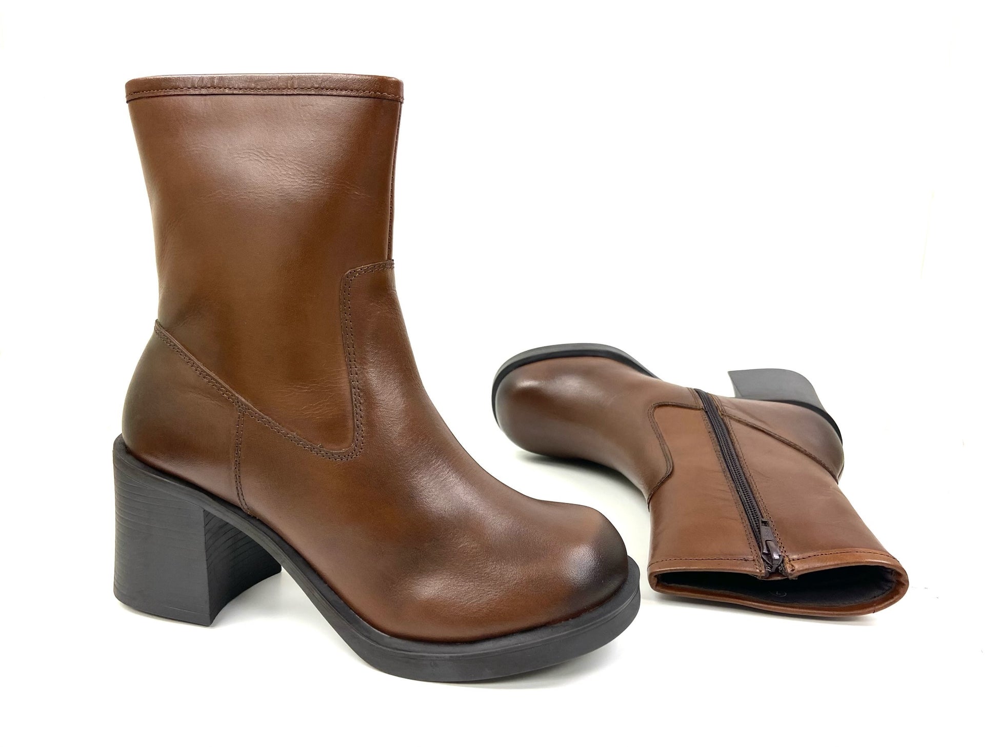 High Square Heel Chunky Zip Boot