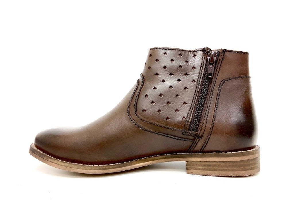 Perforated Zip Up Vintage Ankle Boots