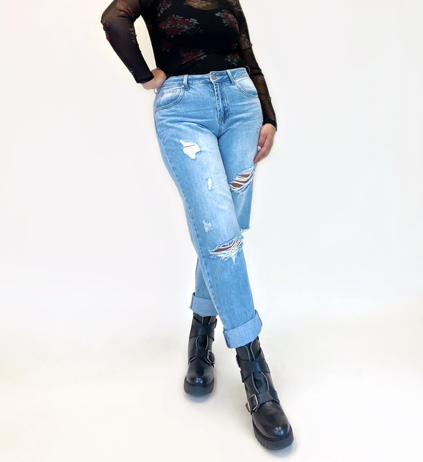 Studded Lug Sole Zip up Platform Boot